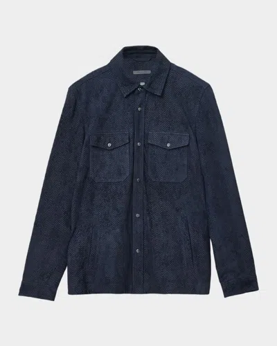 John Varvatos Men's Jonah Chevron Herringbone Suede Shirt Jacket In Blue