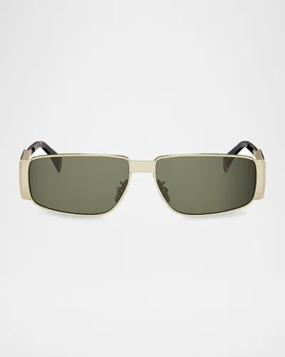 Celine Men's Triomphe Metal Rectangular Sunglasses In Green