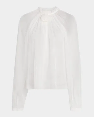 Alberta Ferretti Gathered Silk Rosette Blouse In Multi