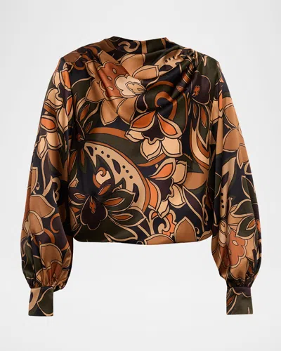 Ramy Brook Gail Draped Silk Mock-neck Blouse In Multi
