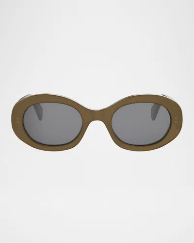 Celine Cl40194u Triomphe 96a Verde Oliva Sunglasses In Brown