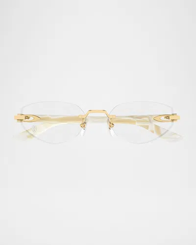 Cartier Decor C Rimless Metal Oval Optical Glasses In Brown