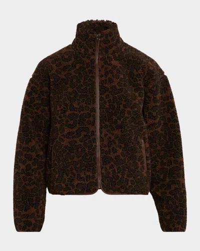 Rag & Bone Sun Sherpa Zip Up Leopard Jacket In Brown