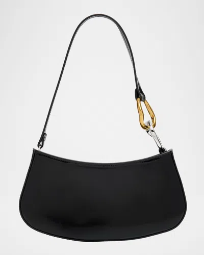 Staud Curved Rectangular Black Shoulder Handbag With Chain Link Strap In Black