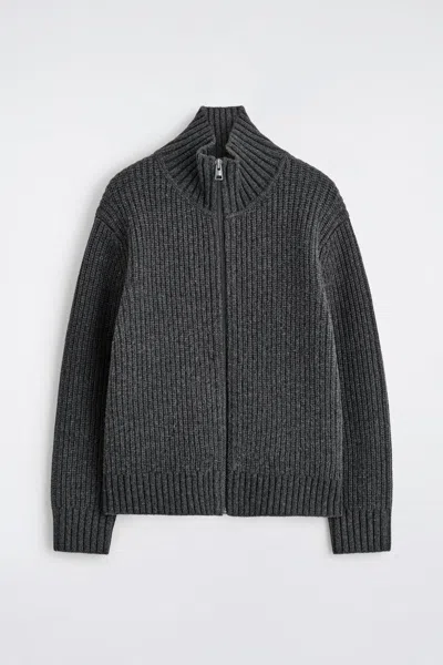 Cos Funnel-neck Knitted Wool Jacket In Gray