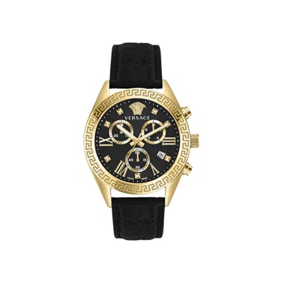 Pre-owned Versace Greca Chrono Leather Watch 'gold' | Women's Size Onesize