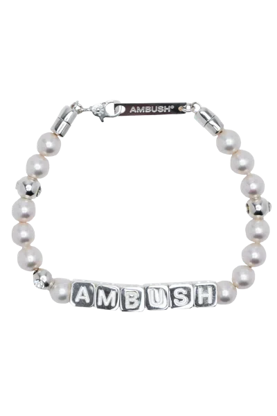 Ambush Pearl Letterblock Bracelet Silver In Brown