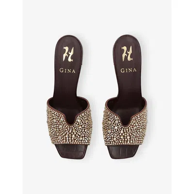 Gina Leather Embellished Florence Heeled Mules 50 In Brown