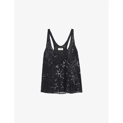 Zadig & Voltaire Womens Tarysa Star-embellished Woven Top Black In Black