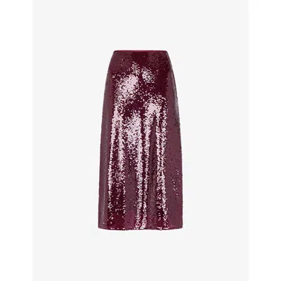 Whistles Womens Sequin Regular-fit Stretch-woven Midi Skirt In Burgundy