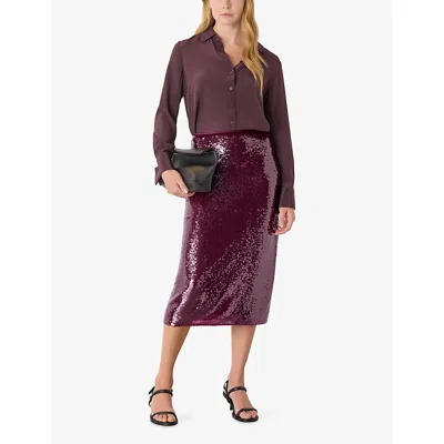 Whistles Womens Sequin Regular-fit Stretch-woven Midi Skirt In Burgundy
