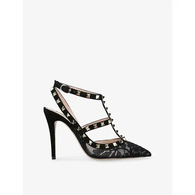 Valentino High Black Rockstud Lace Pumps In Black