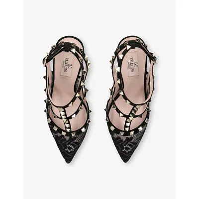 Valentino High Black Rockstud Lace Pumps In Black