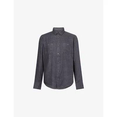 Paige Mens Everett Checked Cotton-blend Shirt Dark Navy / Blue Ash In Gray
