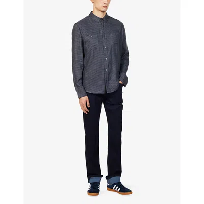 Paige Mens Everett Checked Cotton-blend Shirt Dark Navy / Blue Ash In Gray