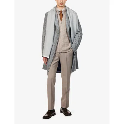 Corneliani Mens Ribbed-neck Knitted Alpaca And Silk Cardigan Natural / Beige 034 In Neutral