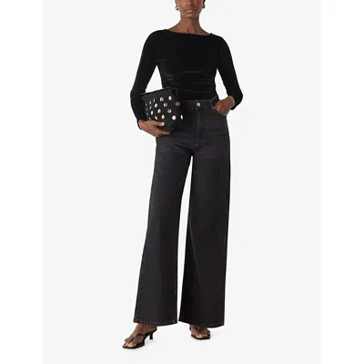 Whistles Womens Boat-neck Long-sleeve Velvet Top Black In Black