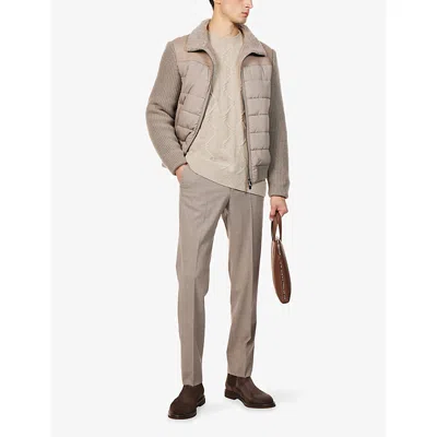 Corneliani Mens Cable-knit Crewneck Wool And Cashmere Jumper Natural / Beige 036 In Neutral