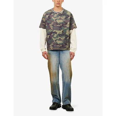 Awake Ny Mens Logo-embroidered Waffle-sleeve Cotton Top Camo In Multi