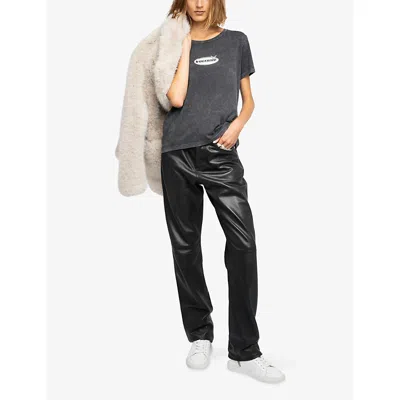 Zadig & Voltaire Womens Alys Logo-print Cotton-jersey T-shirt Black In Gray