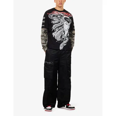 Trapstar Mens  X Ed Hardy Medusa Long-sleeve Cotton Top Black White In Multi