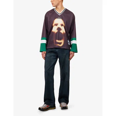 Awake Ny Mens Hockey Graphic-print Mesh Jersey Top Brown Xl In Multi