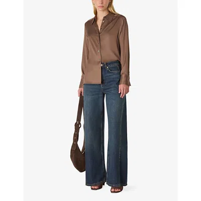 Whistles Womens Metallic Long-sleeve Woven Shirt Brown In Brown