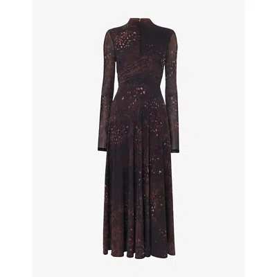 Whistles Womens Spotted Animal-print Stretch-mesh Midi Dress Multi-coloured In Multi