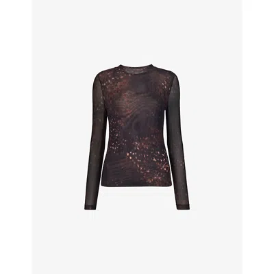 Whistles Womens Spotted Animal-print Stretch-mesh Top Multi-coloured In Multi