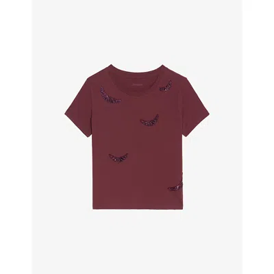 Zadig & Voltaire Alys Hc Embroidery Wings Top In Burgundy