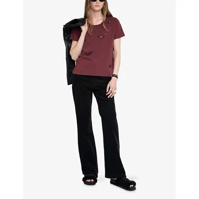 Zadig & Voltaire Alys Hc Embroidery Wings Top In Burgundy
