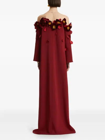 Oscar De La Renta Peony Appliqu Illusion Neck Caftan In Burgundy