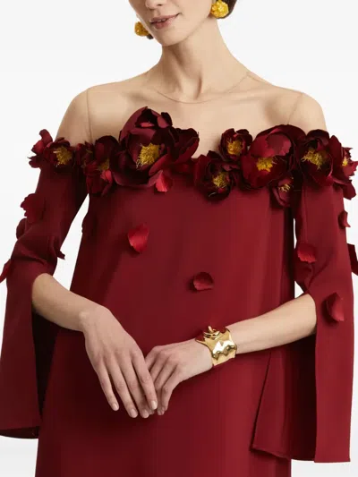 Oscar De La Renta Peony Appliqu Illusion Neck Caftan In Burgundy