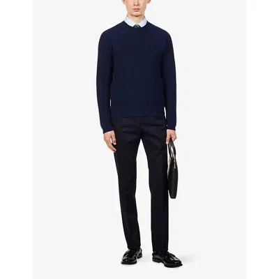 John Smedley Mens Crewneck Knitted Cashmere And Wool Jumper Midnight Xxl In Blue