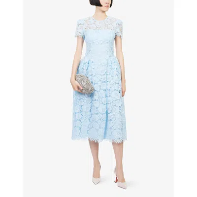 Self-portrait Womens  X Disney Floral-lace Woven Midi Dress Blue In Blue