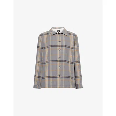 Paige Mens Telford Fleece-lined Woven Overshirt Jacket Blue Ash Plaid Xl In Gray
