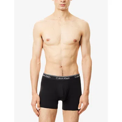 Calvin Klein Mens Microfiber Branded Pack Of Five Stretch-woven Boxer Briefs Black, Black, Black In Black