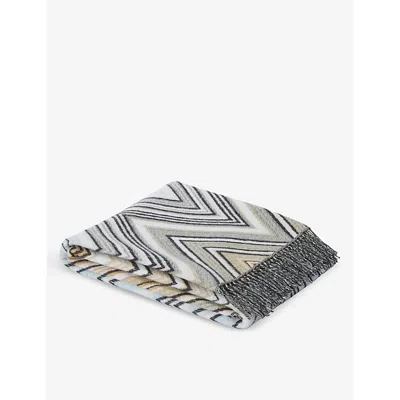 Missoni Plume Zig-zag Wool-blend Throw 130cm X 190cm Taupe/multi In Gray