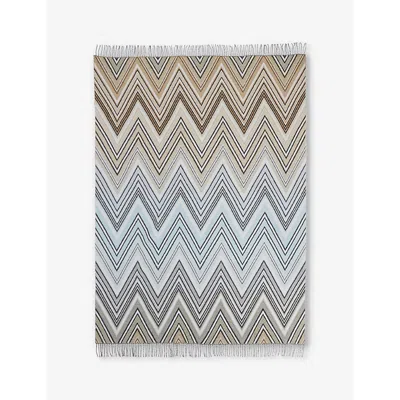 Missoni Plume Zig-zag Wool-blend Throw 130cm X 190cm Taupe/multi In Gray