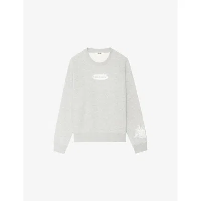 Zadig & Voltaire Womens Mira Logo-print Cotton-jersey Sweatshirt Gris Chine Clai Xs In Gray
