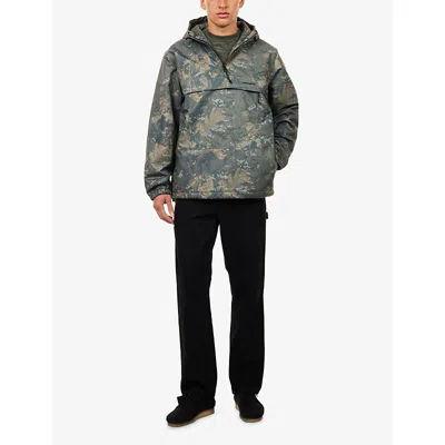 Carhartt Ip Mens Embroidered-logo Camouflage Shell Windbreaker Pullover Camo Green Black In Green