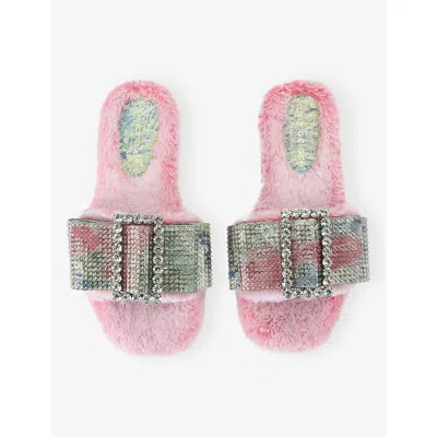 Kurt Geiger Faux Fur Bow Sandals In Pink