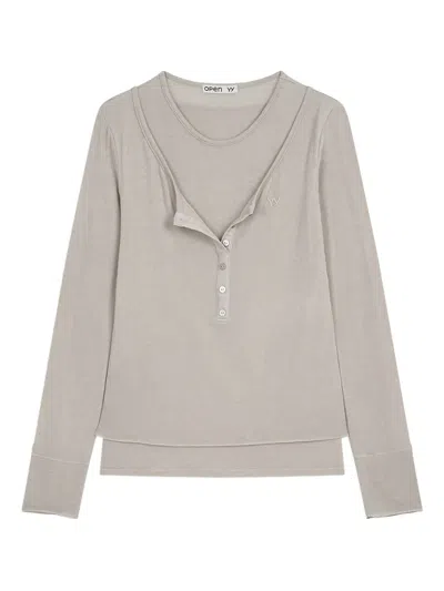 Open Yy Buttoned Layered T-shirt In Neutral