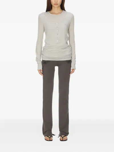 Open Yy Buttoned Layered T-shirt In Neutral