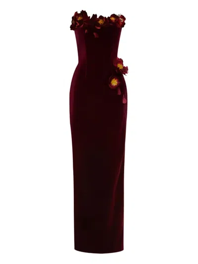 Oscar De La Renta 花卉贴花丝绒礼服 In Multi