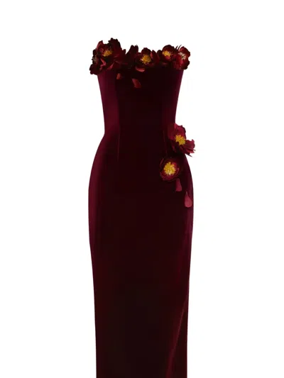 Oscar De La Renta 花卉贴花丝绒礼服 In Multi