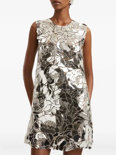 Oscar De La Renta Mirrored Floral Shift Mini Dress In Multi