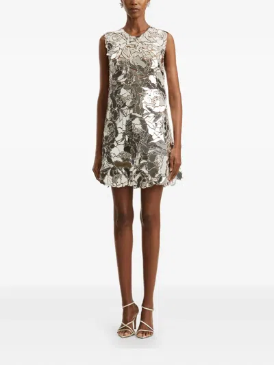 Oscar De La Renta Mirrored Floral Shift Mini Dress In Multi