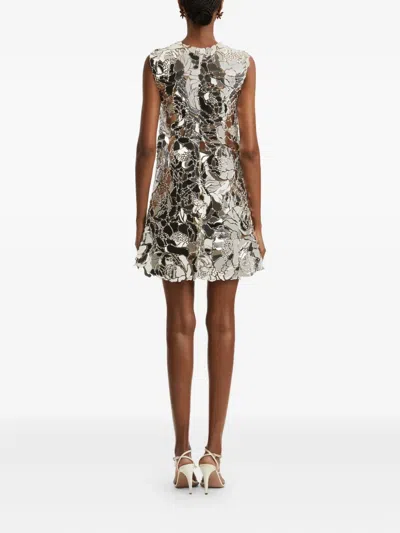 Oscar De La Renta Mirrored Floral Shift Mini Dress In Multi