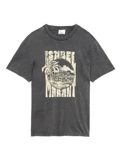 Isabel Marant Graphic Print Crewneck Short Sleeve T-shirt In Gray